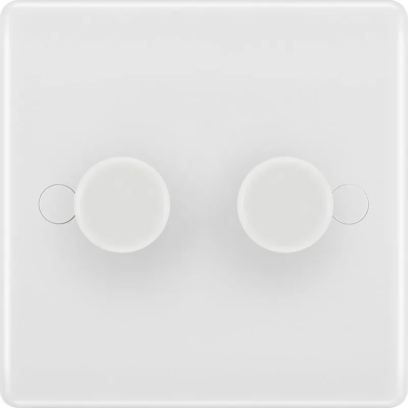 BG 882 White Round Edge 2-Way Double Trailing Edge Dimmer Push On/Off