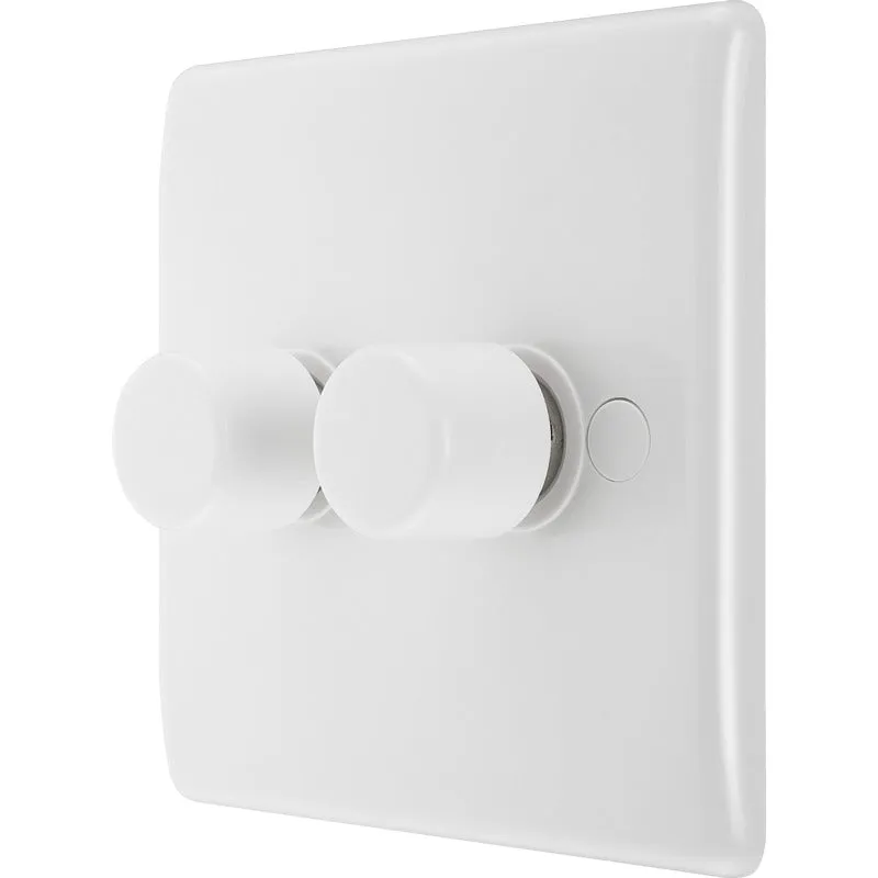 BG 882 White Round Edge 2-Way Double Trailing Edge Dimmer Push On/Off