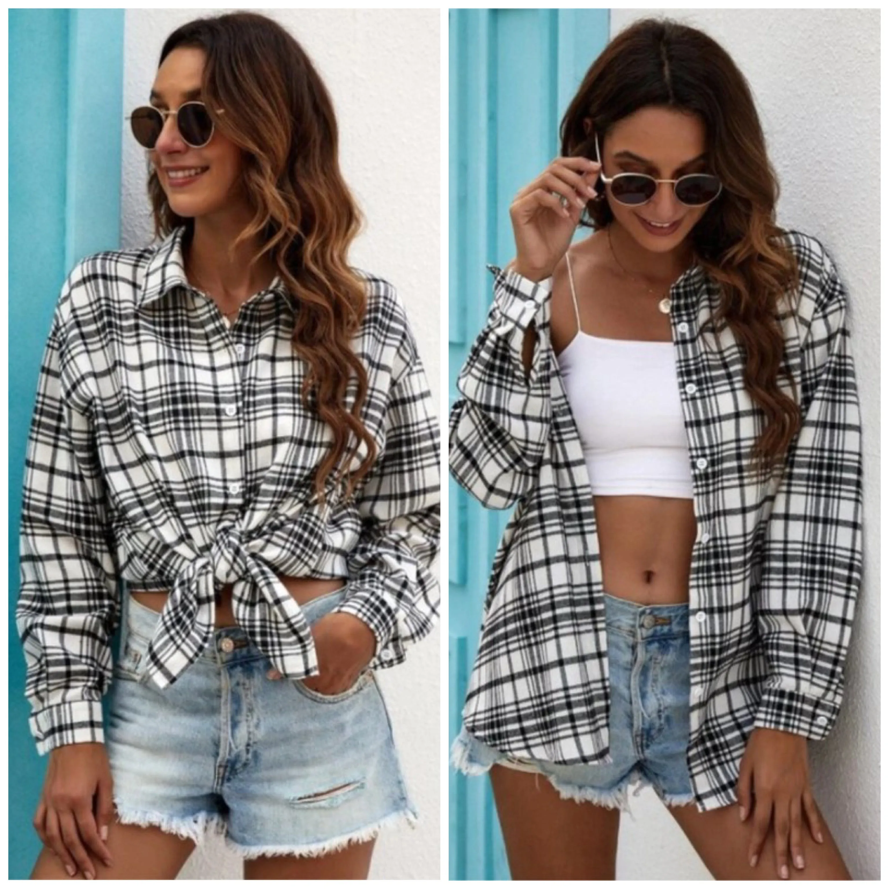Black & White Plaid Flannel Shirt