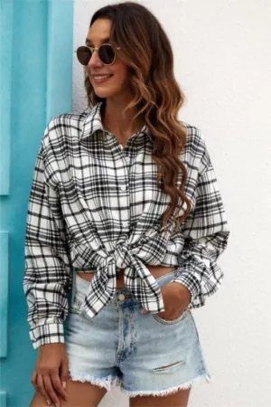 Black & White Plaid Flannel Shirt