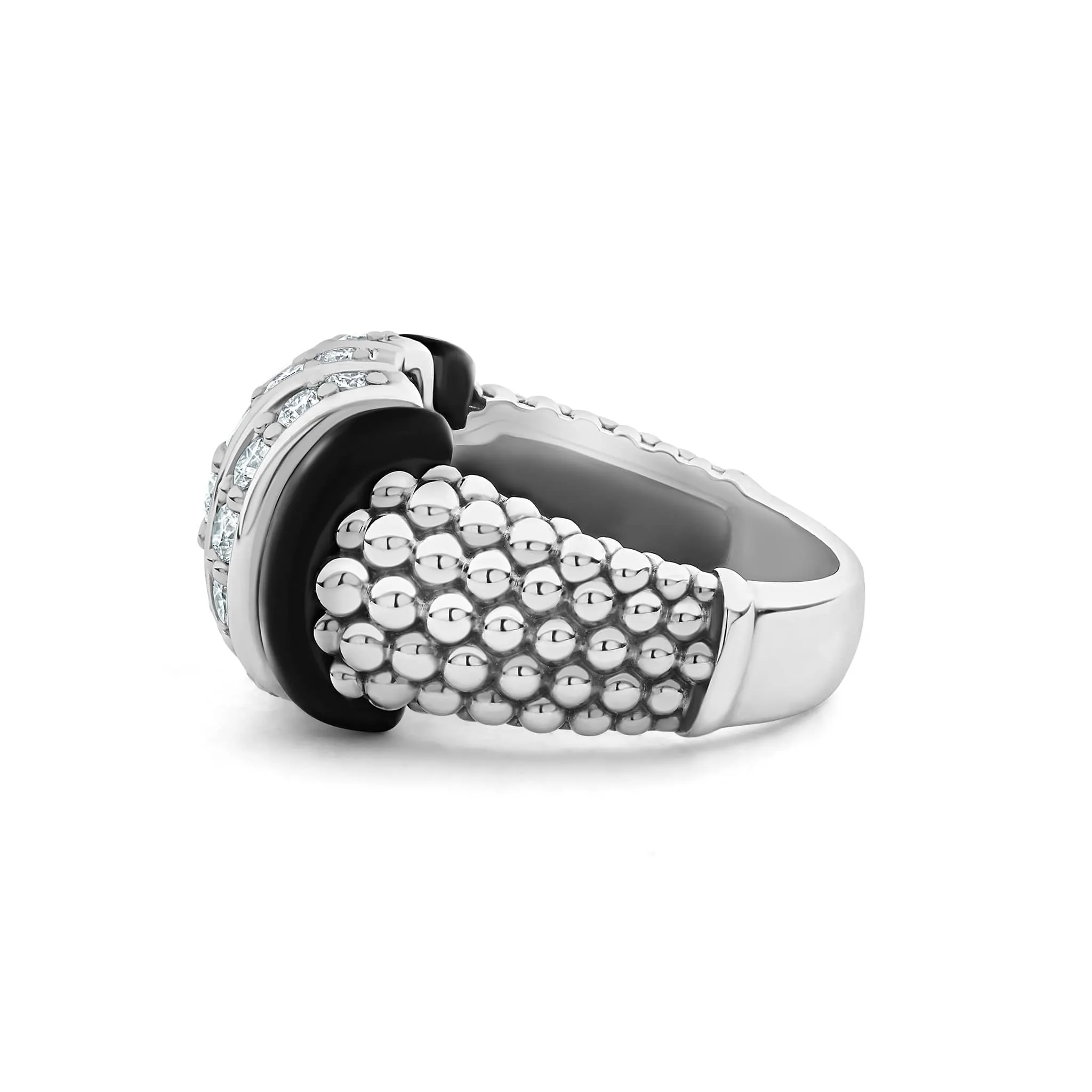 Black Caviar Black Three Station Ceramic Caviar Diamond Ring