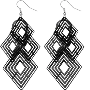 Black Diamond Shaped Dangle Earrings