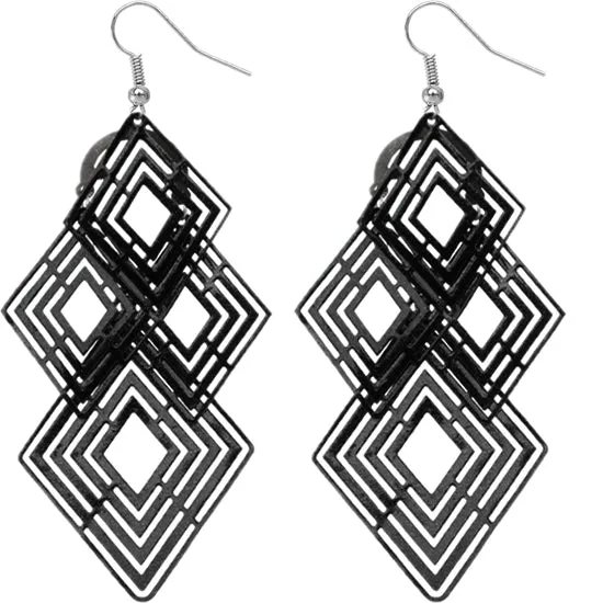 Black Diamond Shaped Dangle Earrings