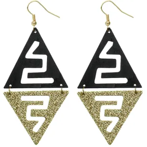 Black Glitter Zigzag Linked Triangle Earrings