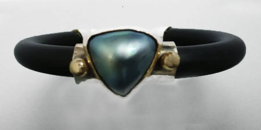 Black Mabe Pearl in Sterling and 14kt Rubber Bracelet