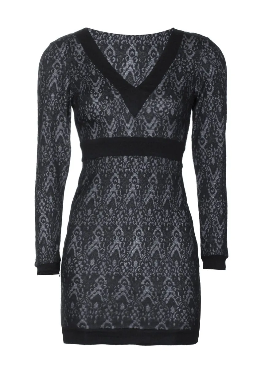 Black Printed Bodycon V-neck Dress