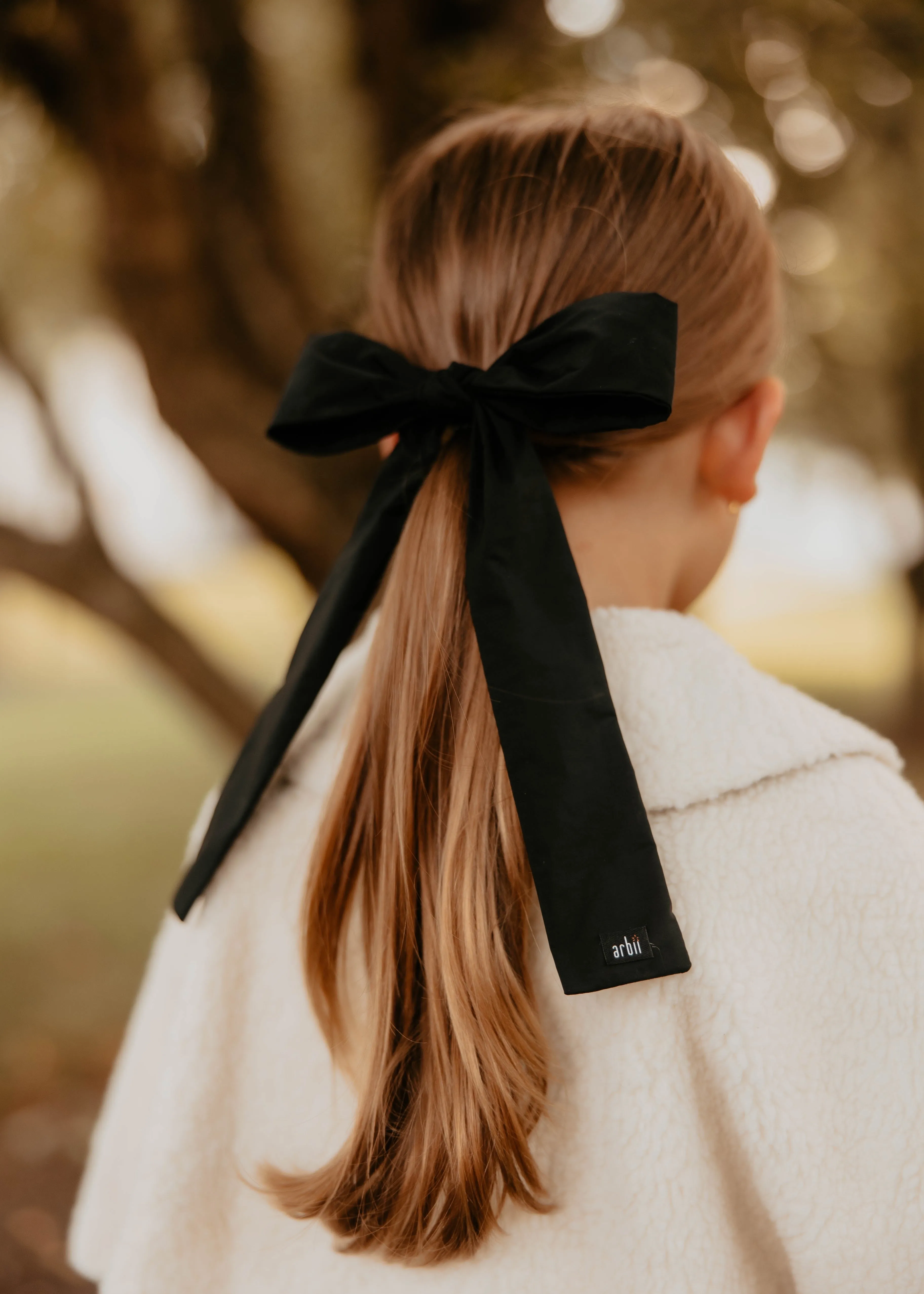 Black Silk Oversized Thin Bow