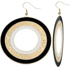 Black White Thin Disc Dangle Earrings