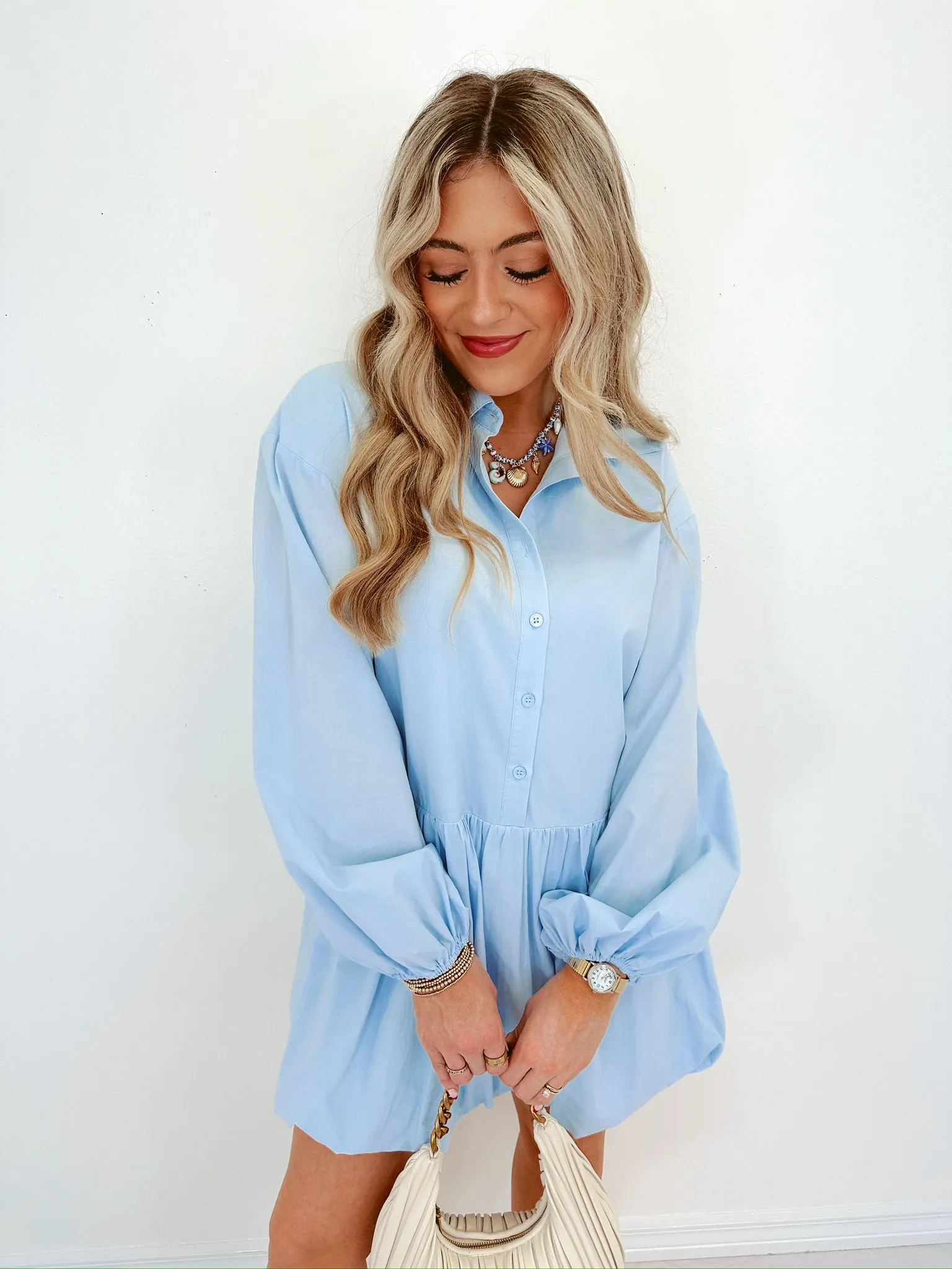 Blissful Sophistication Bubble Hem Mini Dress - Baby Blue