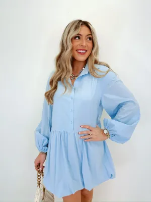 Blissful Sophistication Bubble Hem Mini Dress - Baby Blue