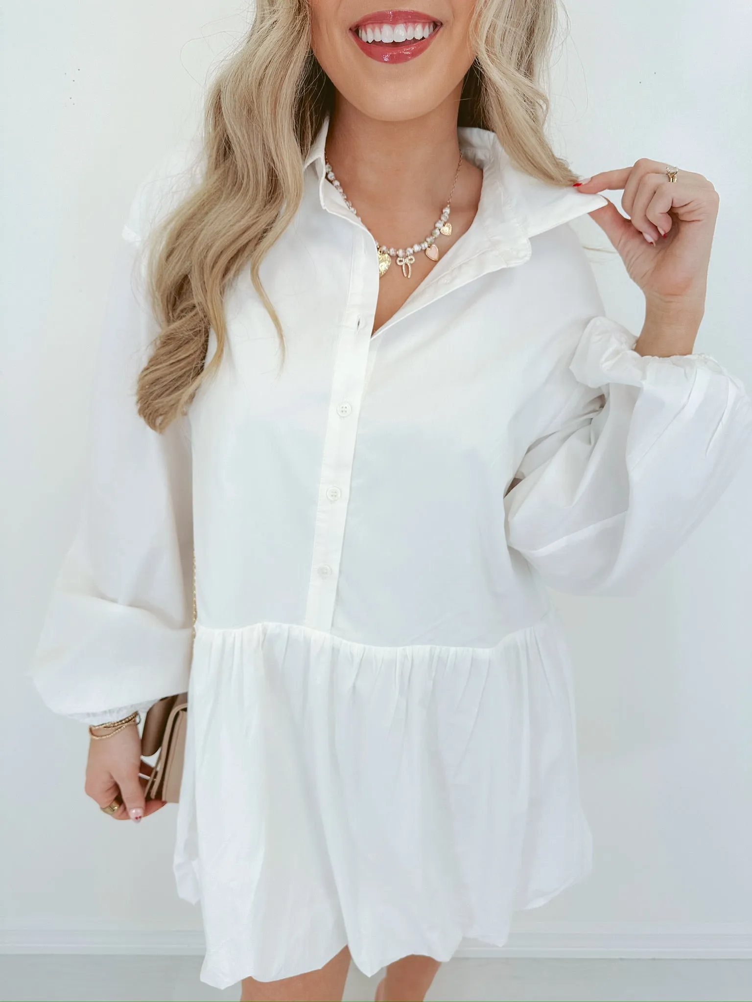 Blissful Sophistication Bubble Hem Mini Dress - White