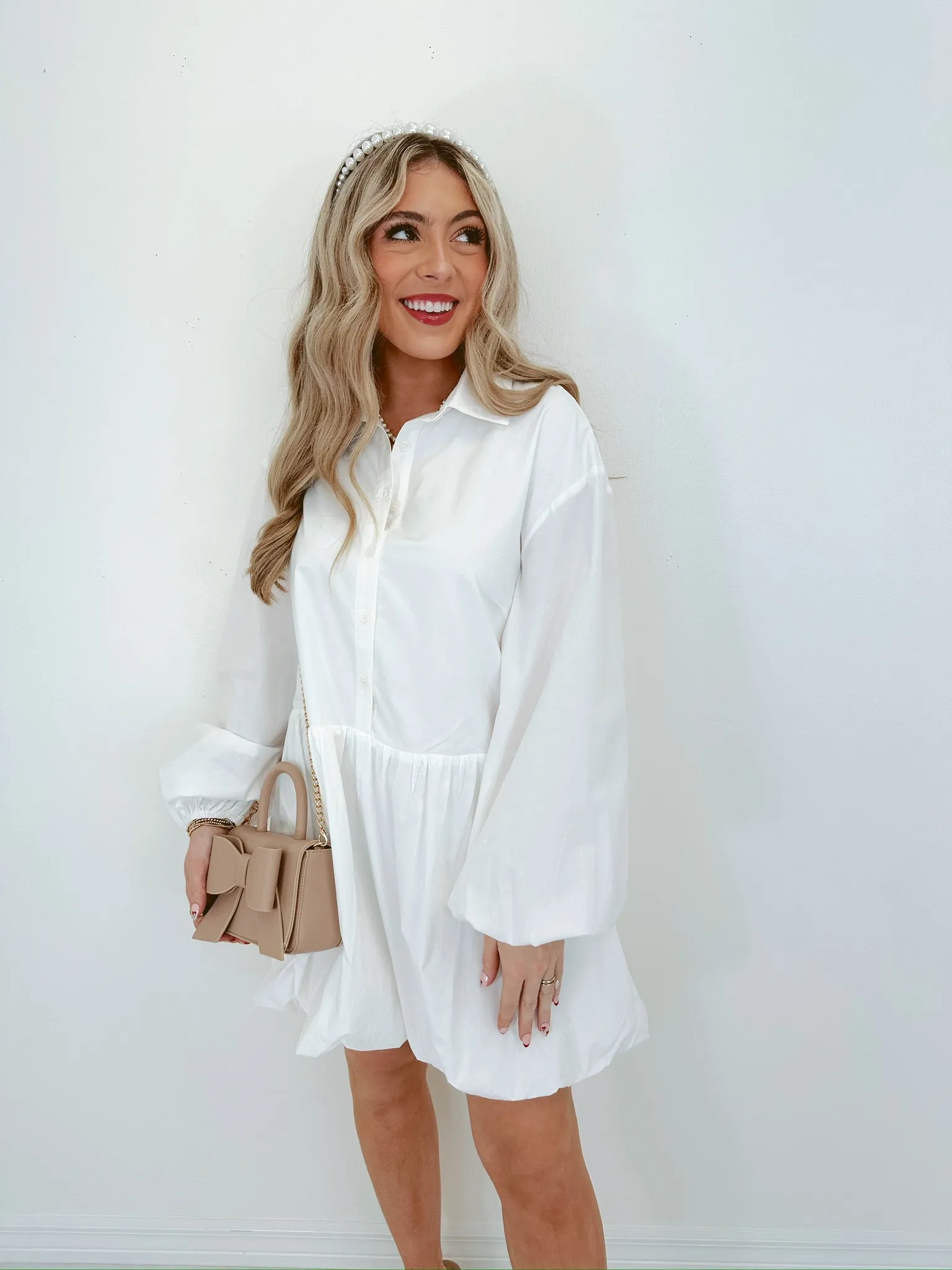Blissful Sophistication Bubble Hem Mini Dress - White