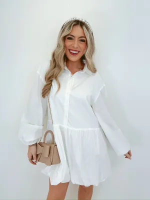 Blissful Sophistication Bubble Hem Mini Dress - White