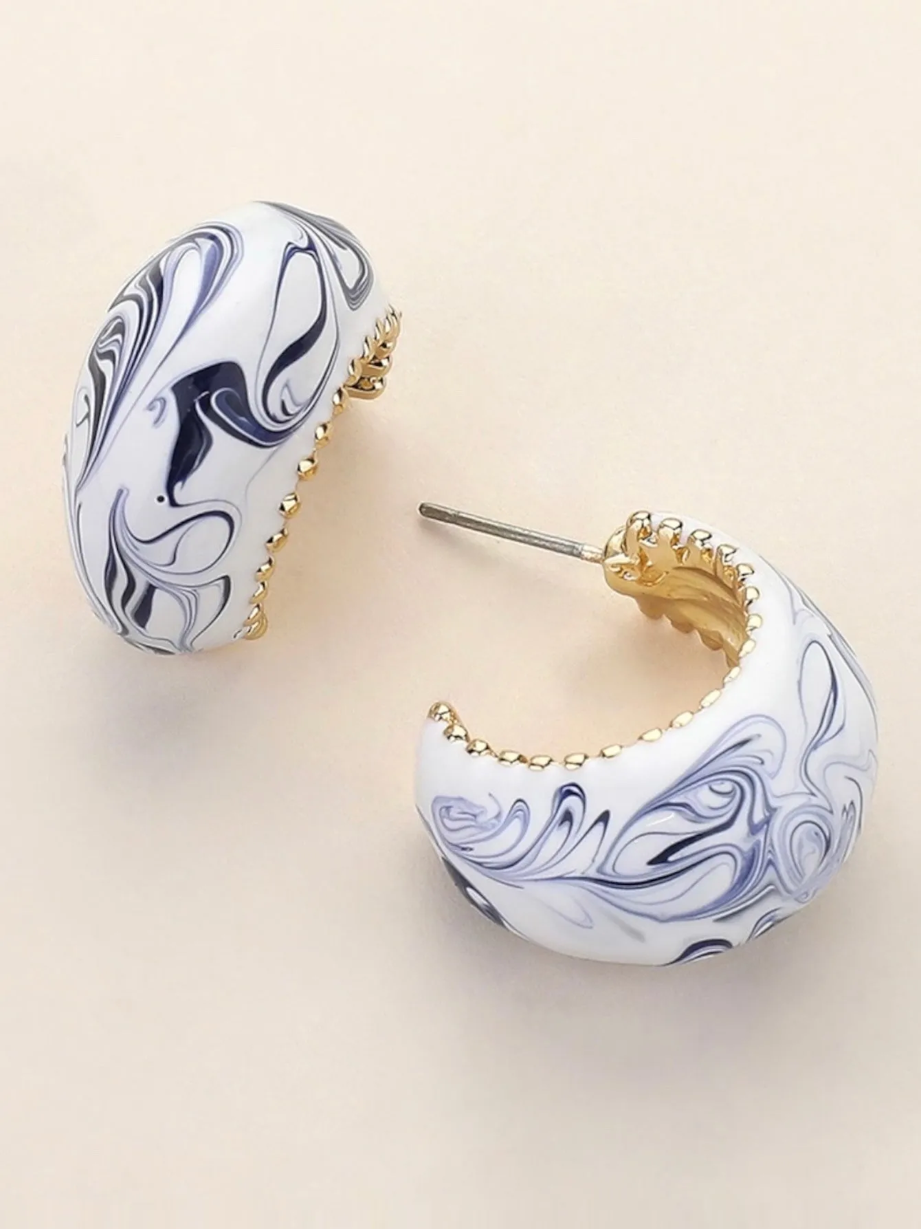 Blue Ceramic Rounded Hoop Earrings