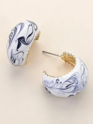 Blue Ceramic Rounded Hoop Earrings
