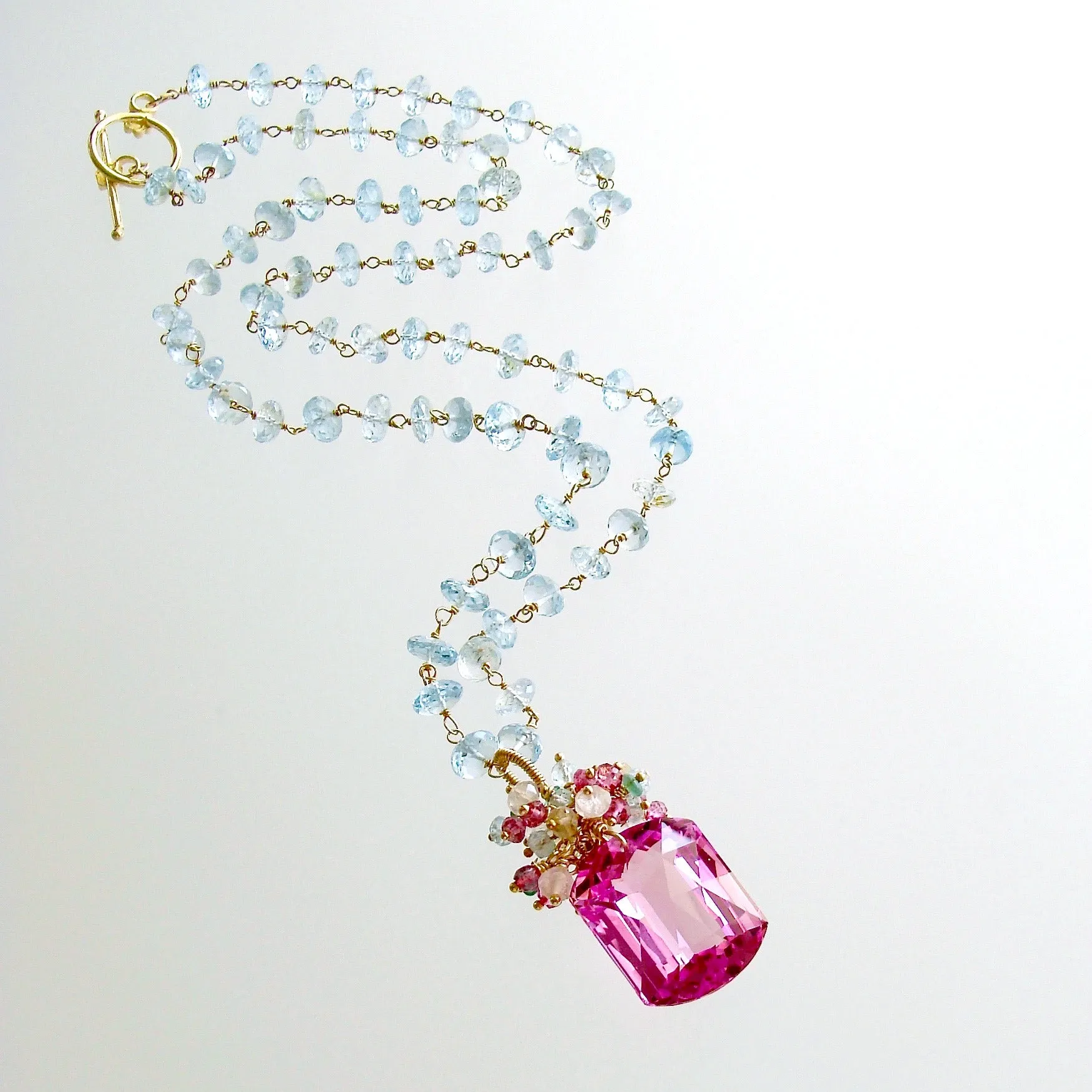 Blue Topaz Pink Topaz Cluster Necklace - Delphine II Necklace