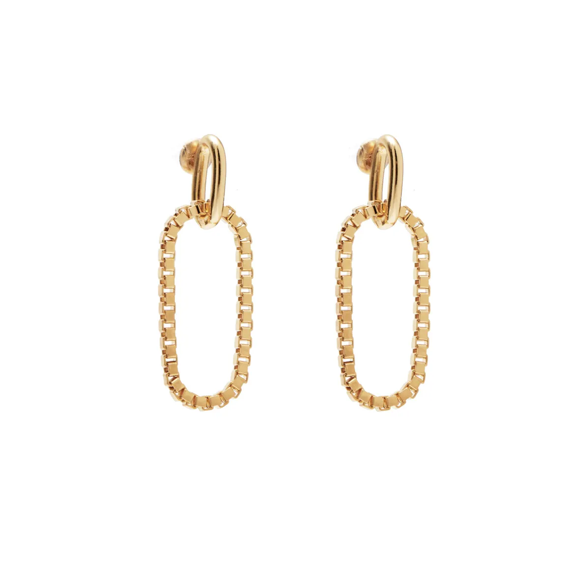 Box Link Earrings in Gold