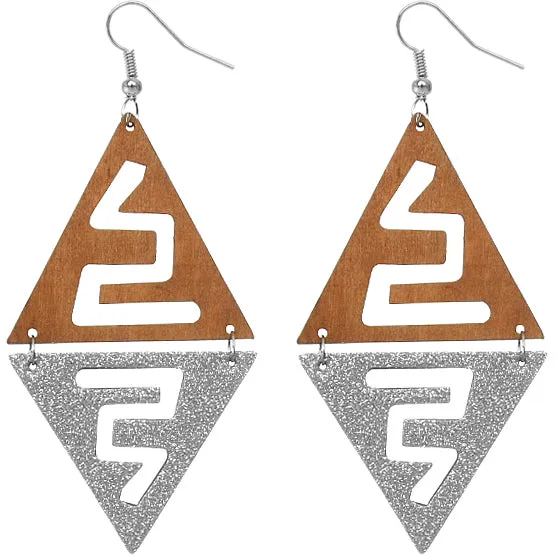 Brown Sparkle Zigzag Linked  Earrings