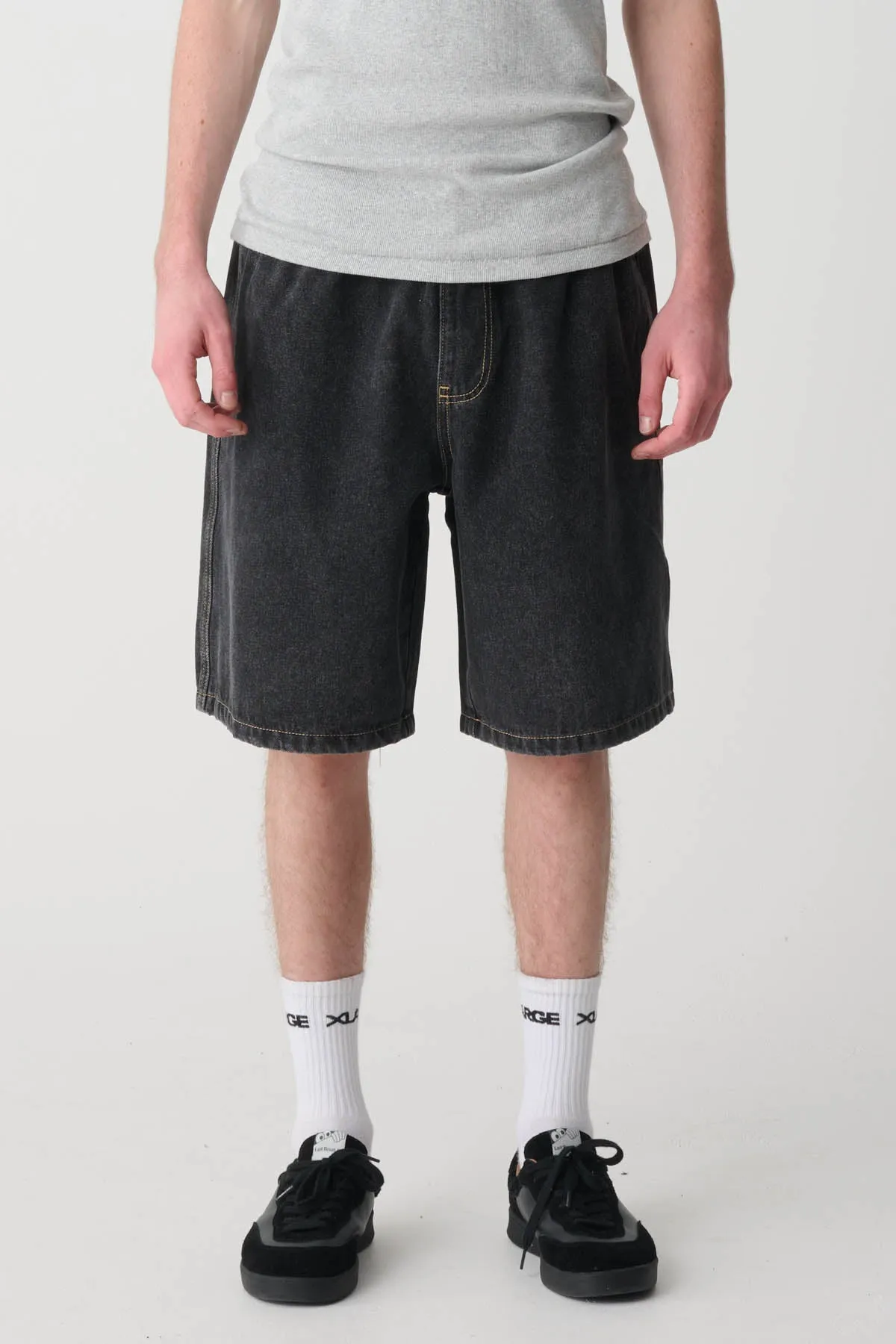 BULL DENIM 91 ELASTIC SHORT - WASHED BLACK DENIM