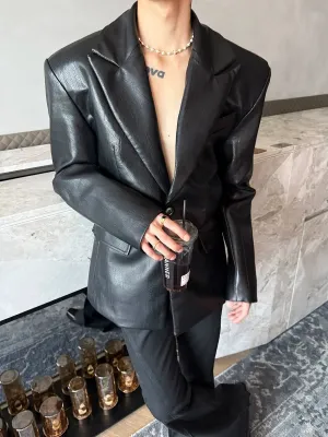 Button Closure Sleek Leather Jacket
