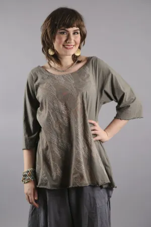 Cafe Tee Sage  with stitched lines in subtle tones print.