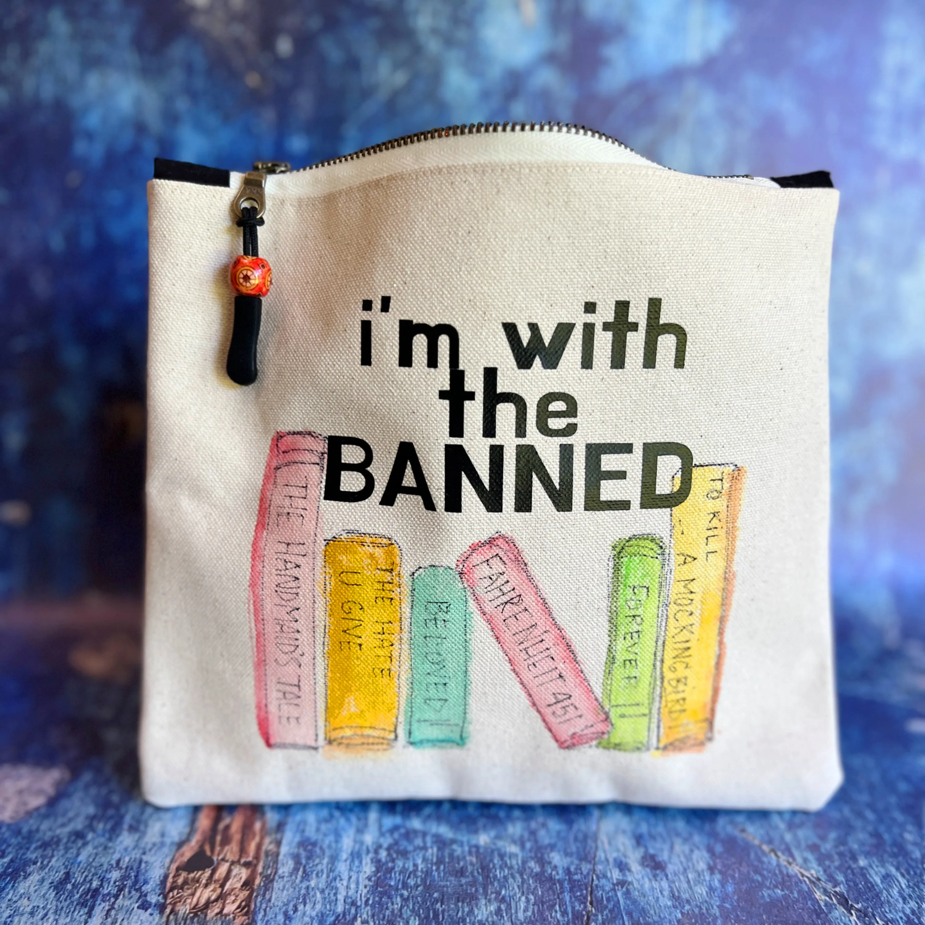 Canvas zip bag painted pouch SMALL- I'm with the Banned