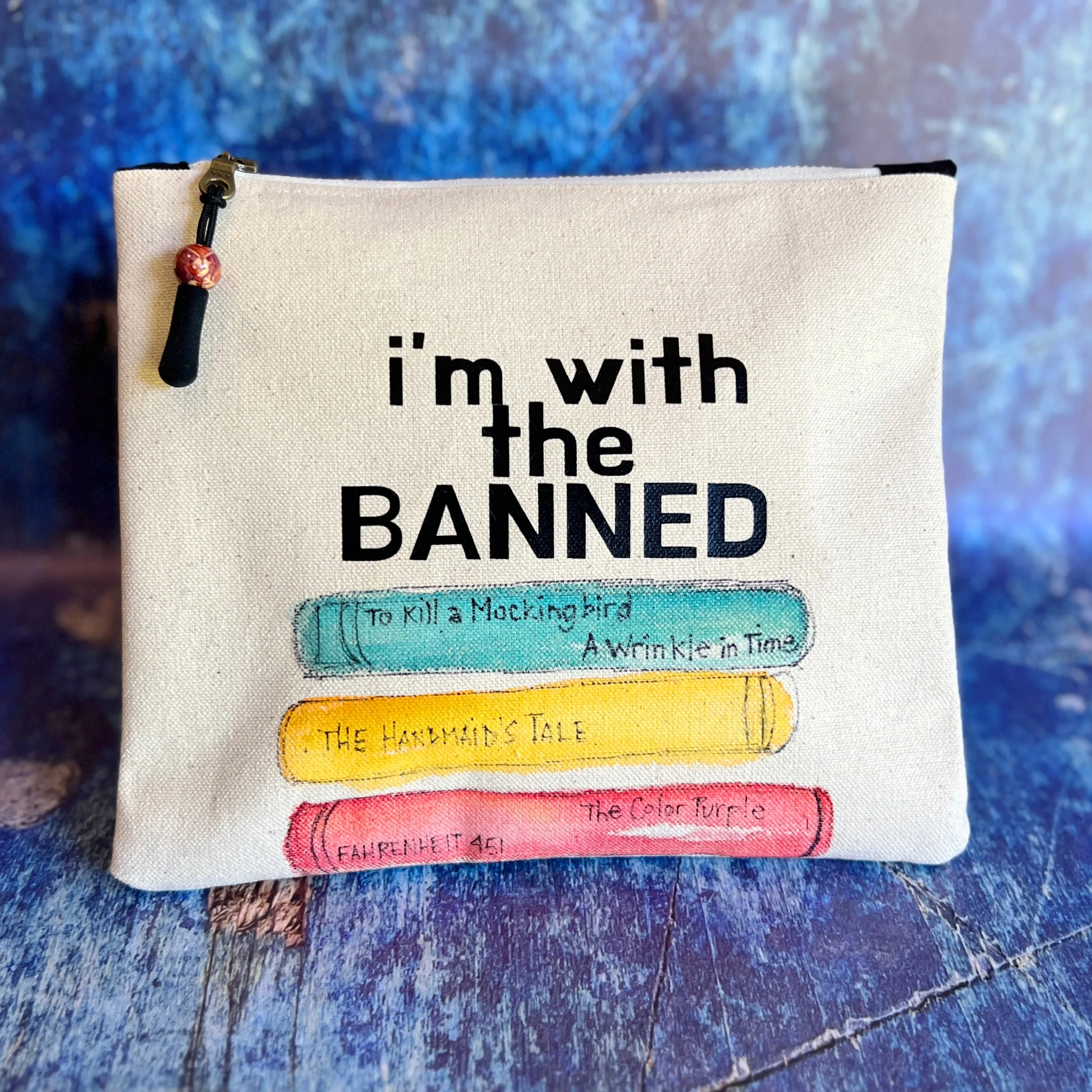 Canvas zip bag painted pouch SMALL- I'm with the Banned