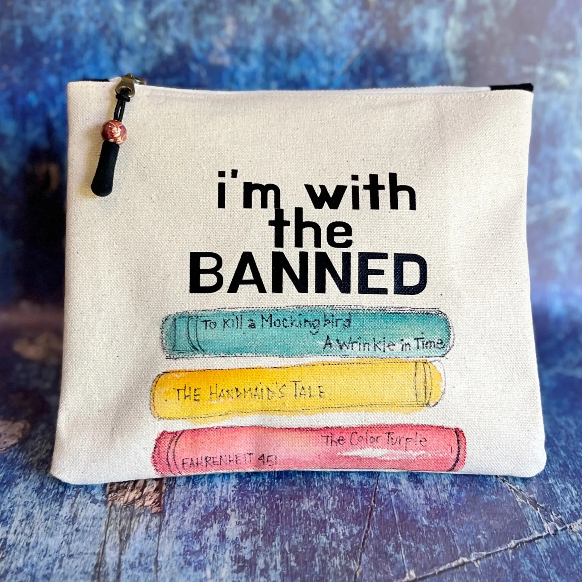 Canvas zip bag painted pouch SMALL- I'm with the Banned