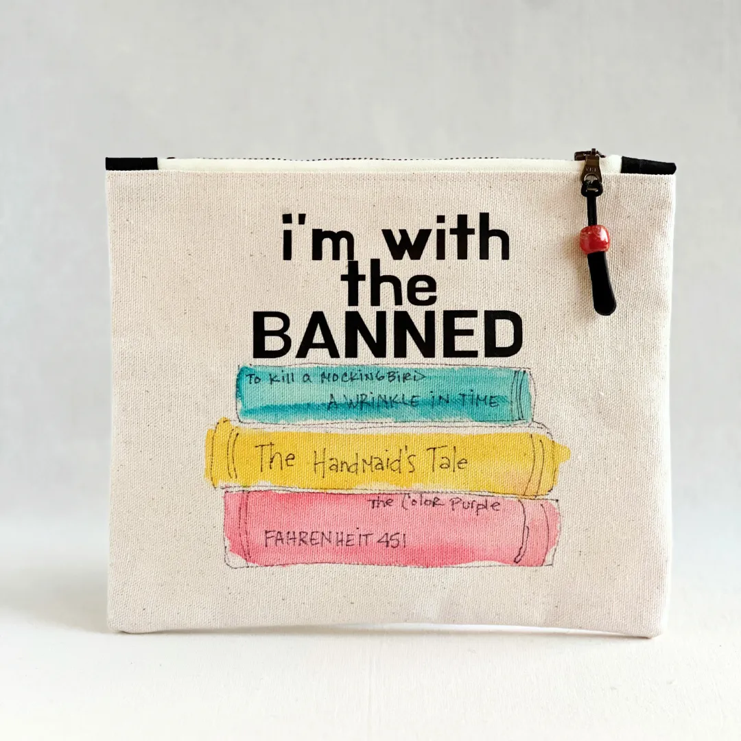 Canvas zip bag painted pouch SMALL- I'm with the Banned