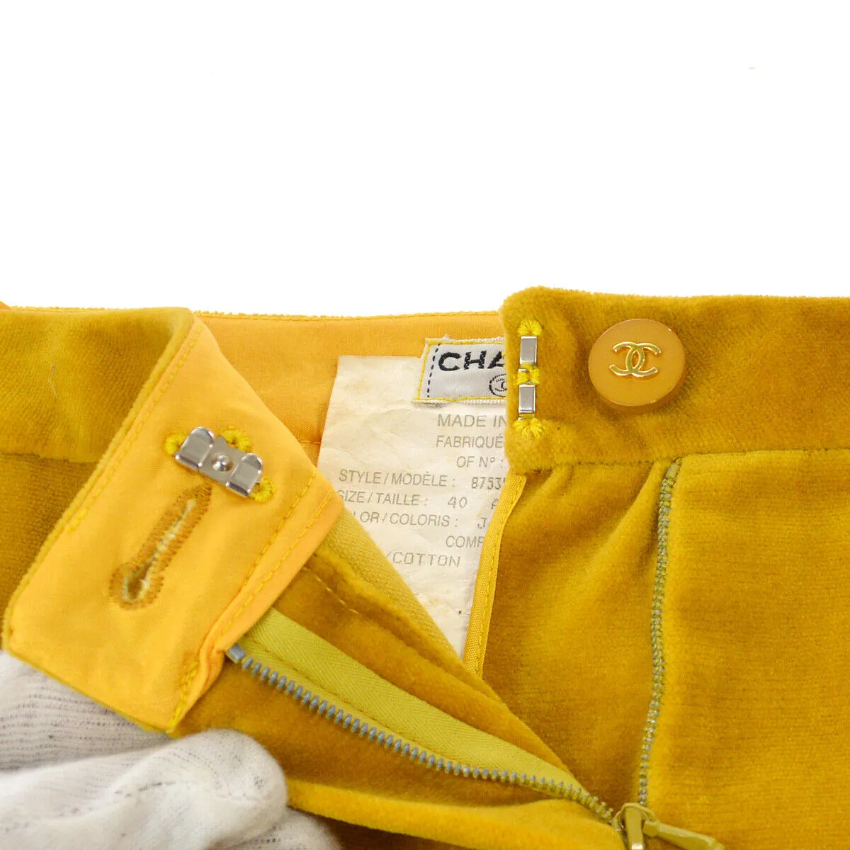 CHANEL 04471 #40 CC Logos Button Long Straight Pants Bottoms Ocher 03843