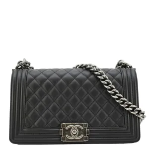 CHANEL Boy Flap Medium Quilted Leather Shoulder Bag Black