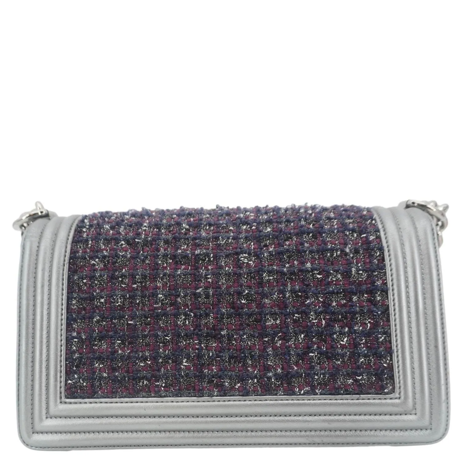 CHANEL Boy Flap Tweed Bag Shoulder Bag Silver
