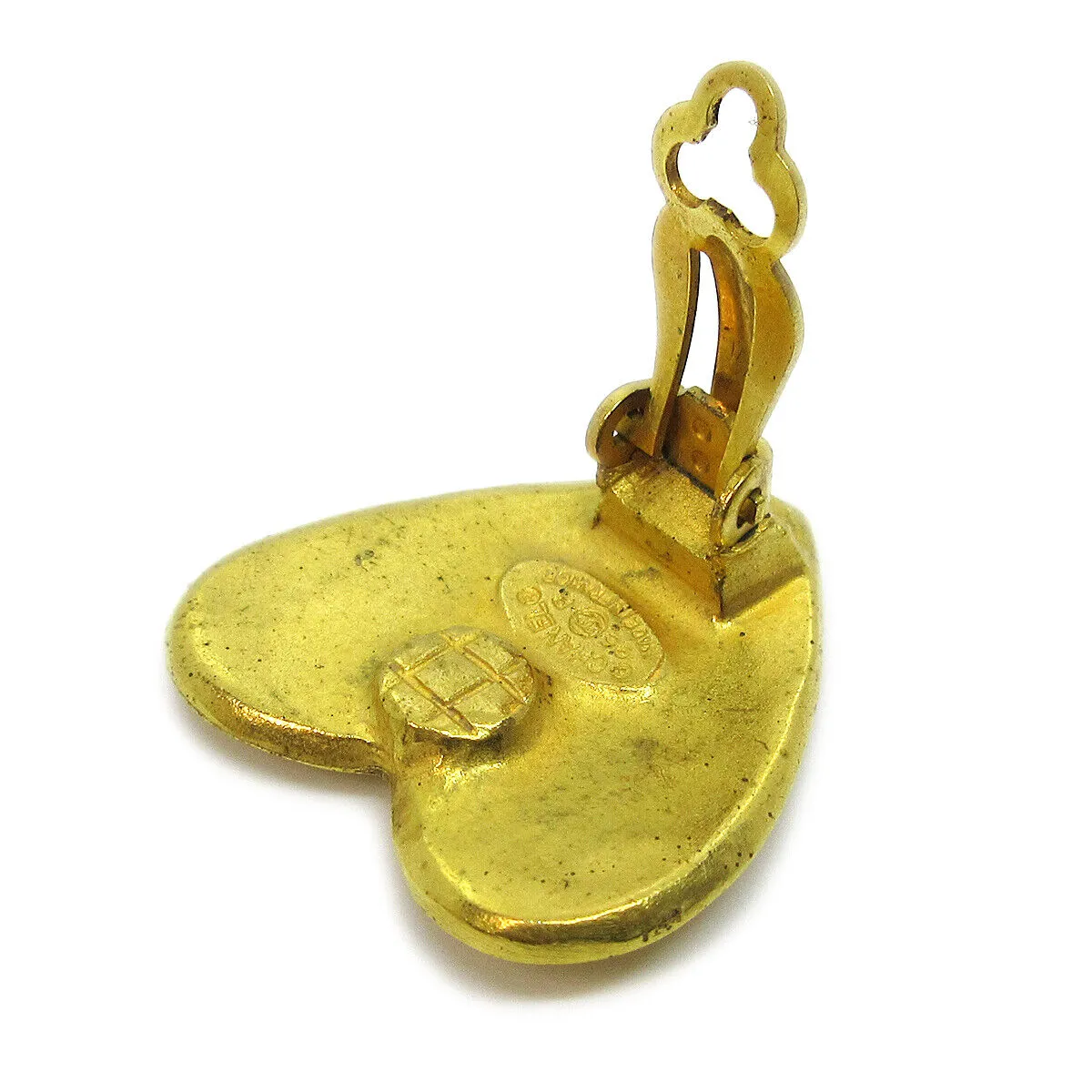CHANEL CC Logos Heart Motif Earrings Clip-On Gold-Tone 95P Accessories 31497