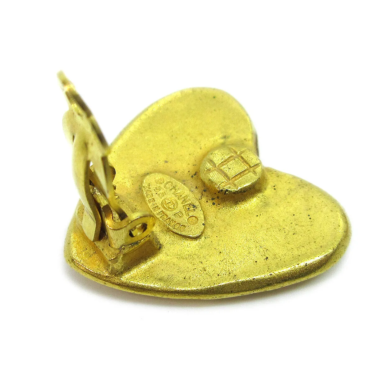 CHANEL CC Logos Heart Motif Earrings Clip-On Gold-Tone 95P Accessories 31497