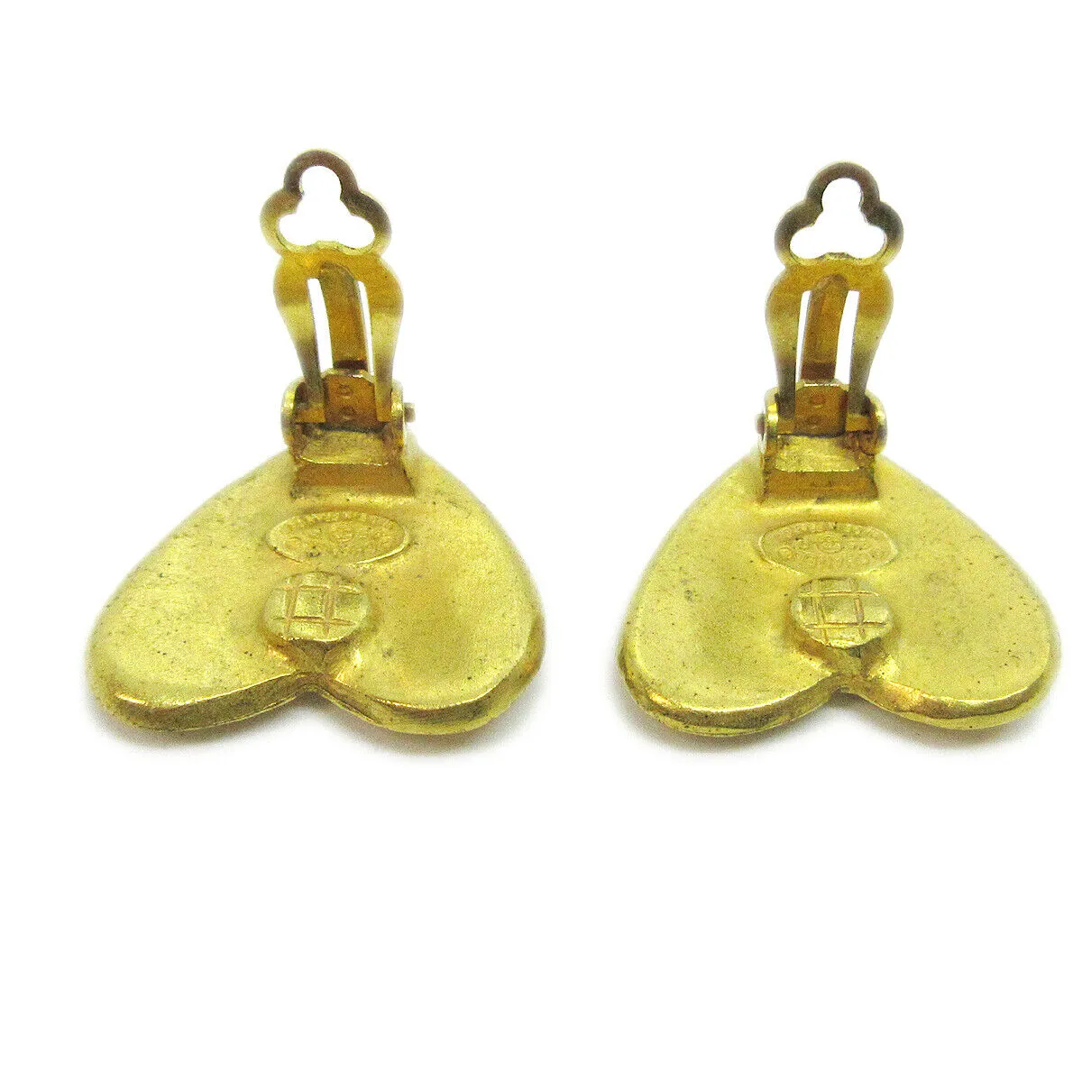 CHANEL CC Logos Heart Motif Earrings Clip-On Gold-Tone 95P Accessories 31497