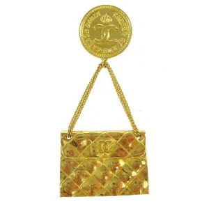 CHANEL CC Quilted Bag Motif Brooch Pin Gold Corsage 93A Accessories NR14053f