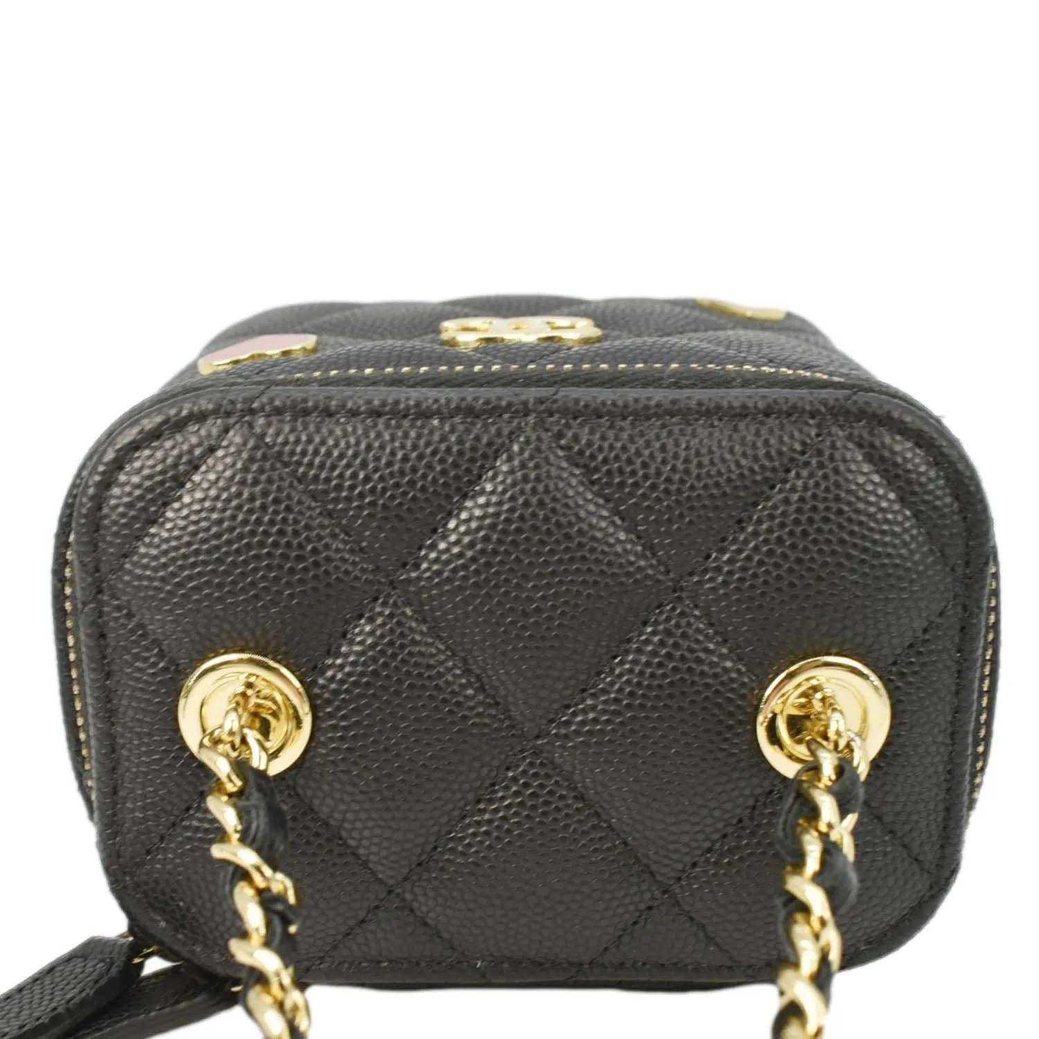 CHANEL Coco Casino Mini Quilted Caviar Leather Vanity Case Black