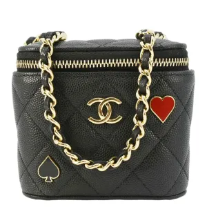 CHANEL Coco Casino Mini Quilted Caviar Leather Vanity Case Black
