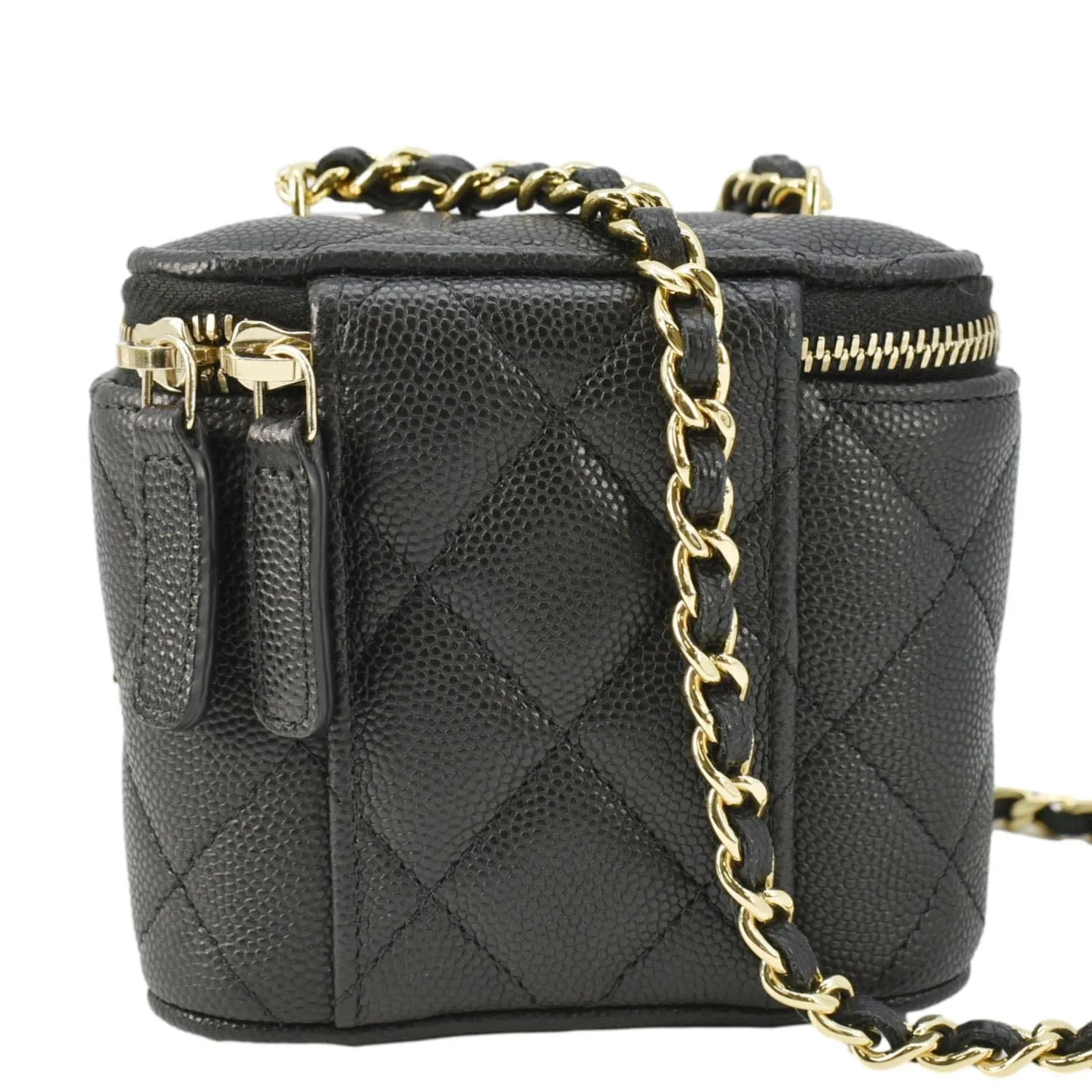 CHANEL Coco Casino Mini Quilted Caviar Leather Vanity Case Black