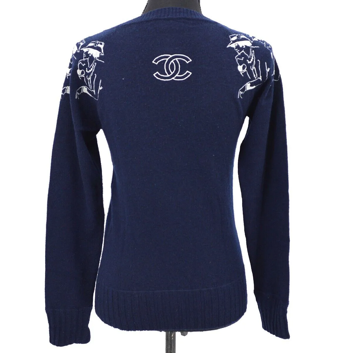 CHANEL P44570K04639 #34 CC Logos Long Sleeve Round Neck Knit Tops Navy 25594