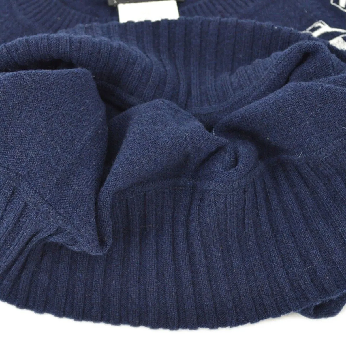 CHANEL P44570K04639 #34 CC Logos Long Sleeve Round Neck Knit Tops Navy 25594