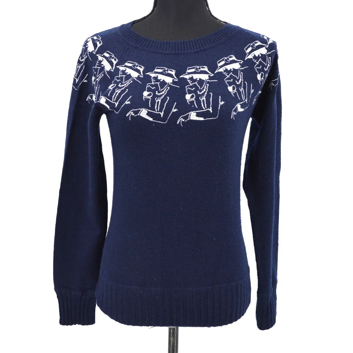 CHANEL P44570K04639 #34 CC Logos Long Sleeve Round Neck Knit Tops Navy 25594
