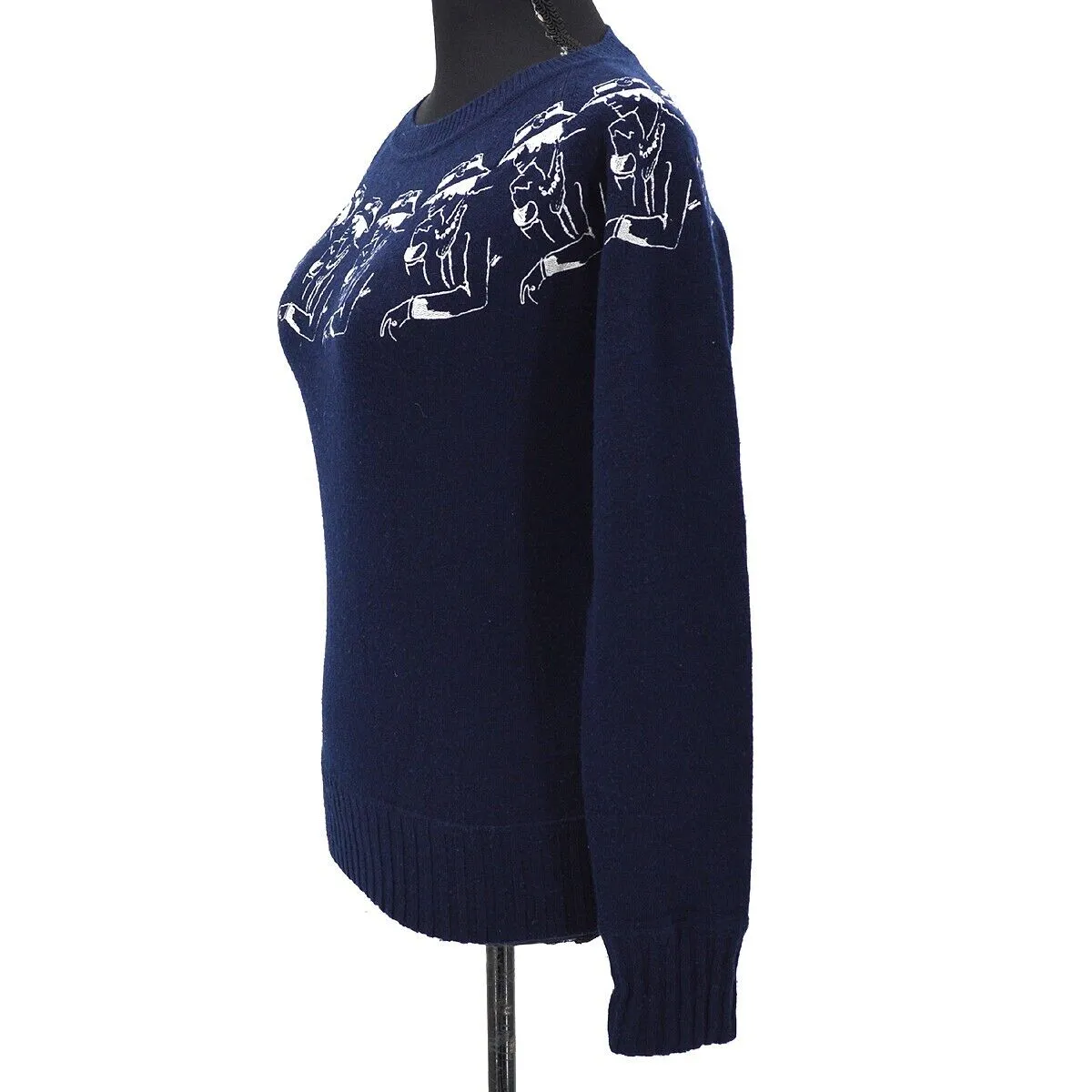 CHANEL P44570K04639 #34 CC Logos Long Sleeve Round Neck Knit Tops Navy 25594