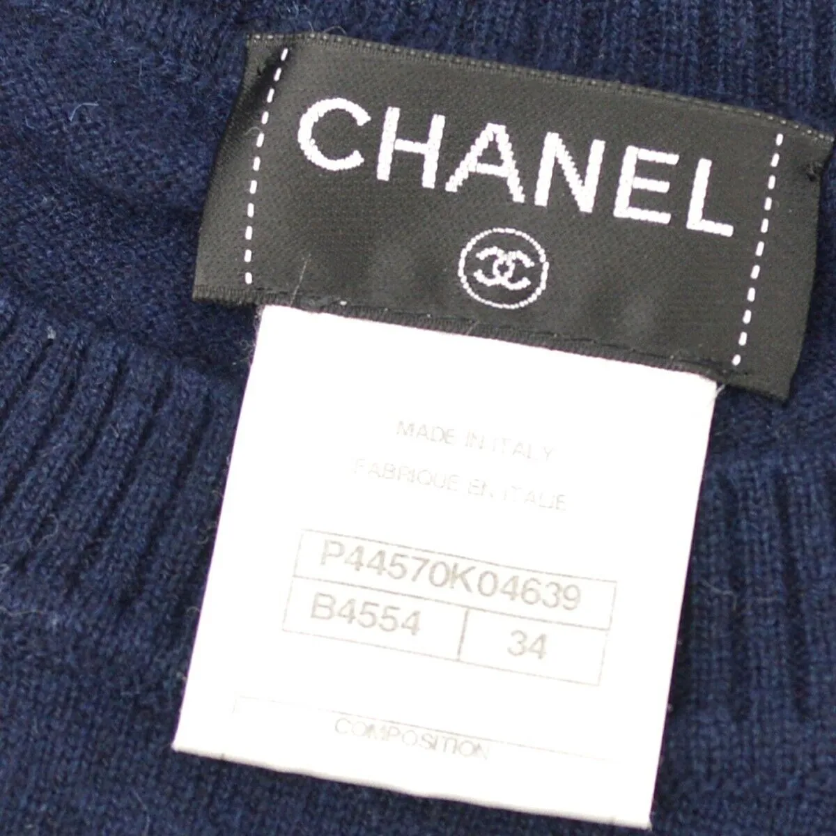CHANEL P44570K04639 #34 CC Logos Long Sleeve Round Neck Knit Tops Navy 25594