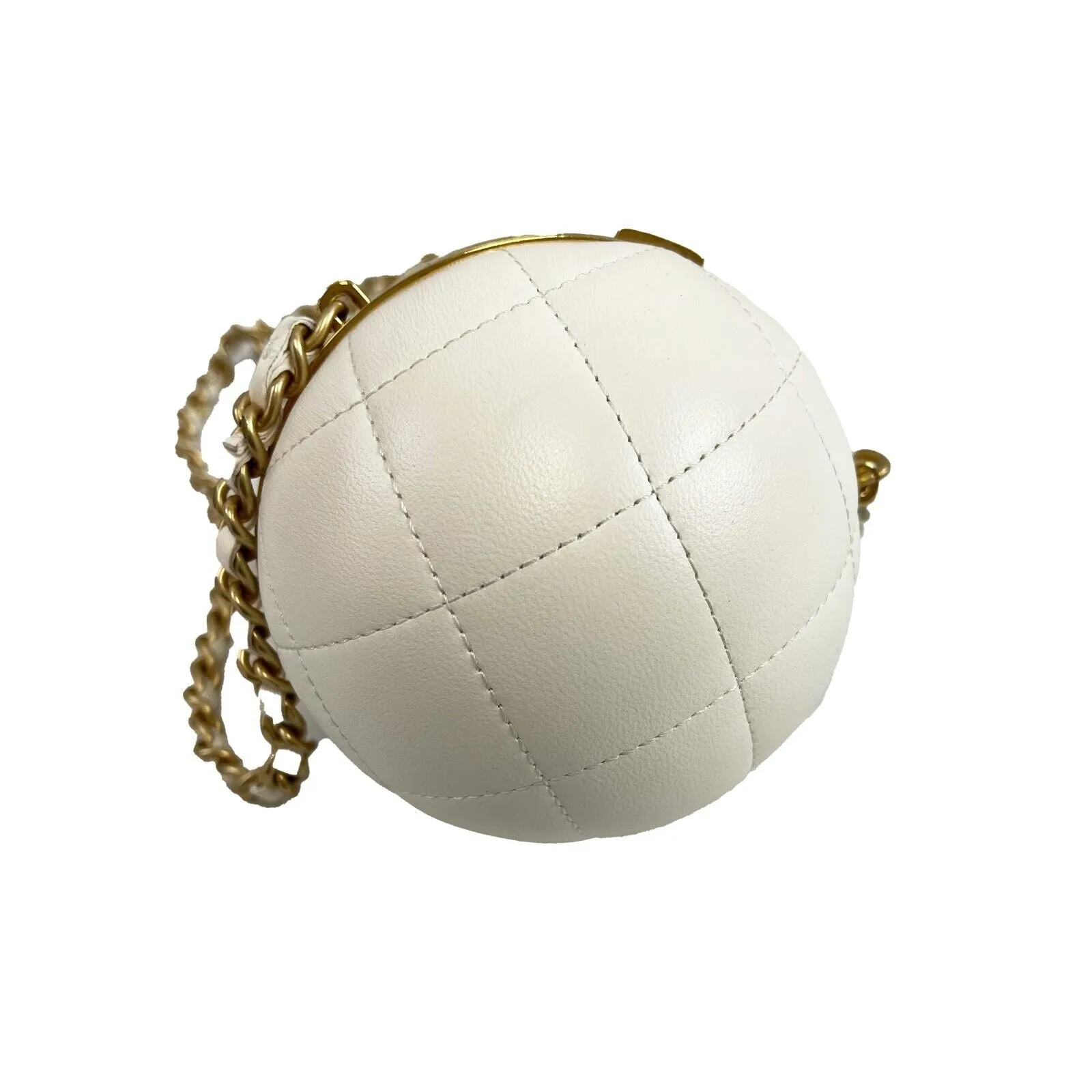 Chanel Paris Coco Sphere Minaudiere Chain Clutch Handbag White Crossbody 2022