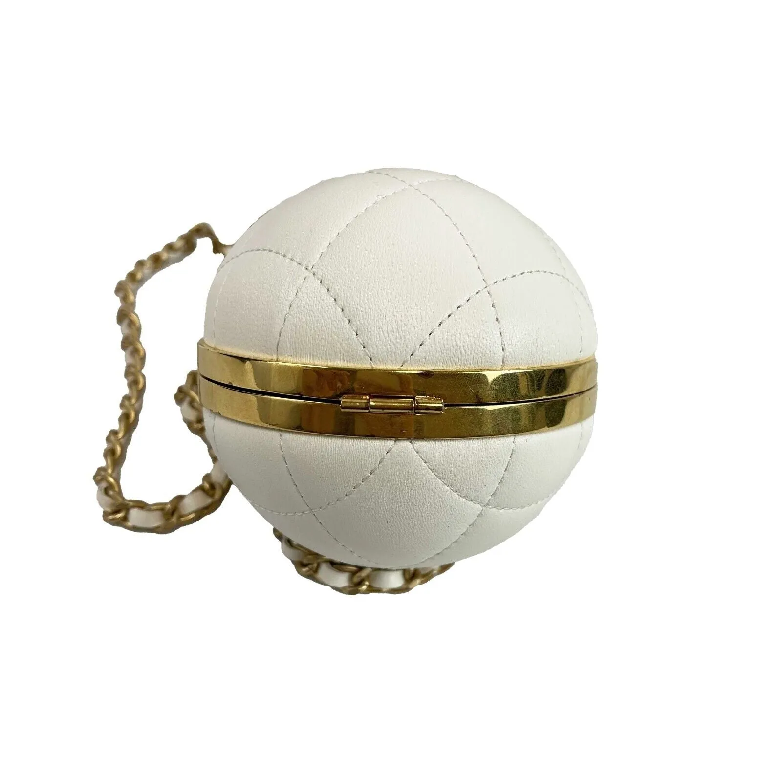 Chanel Paris Coco Sphere Minaudiere Chain Clutch Handbag White Crossbody 2022