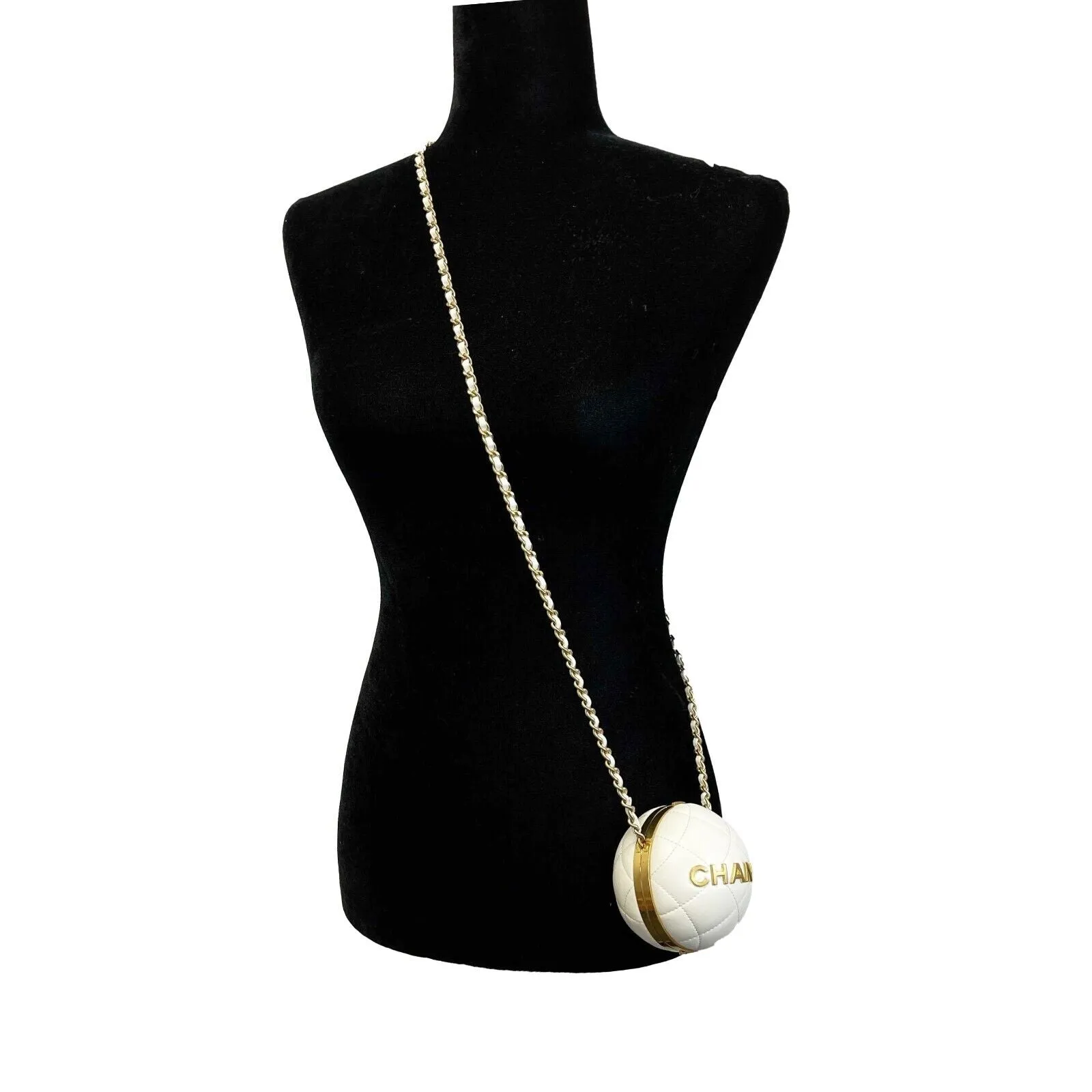 Chanel Paris Coco Sphere Minaudiere Chain Clutch Handbag White Crossbody 2022