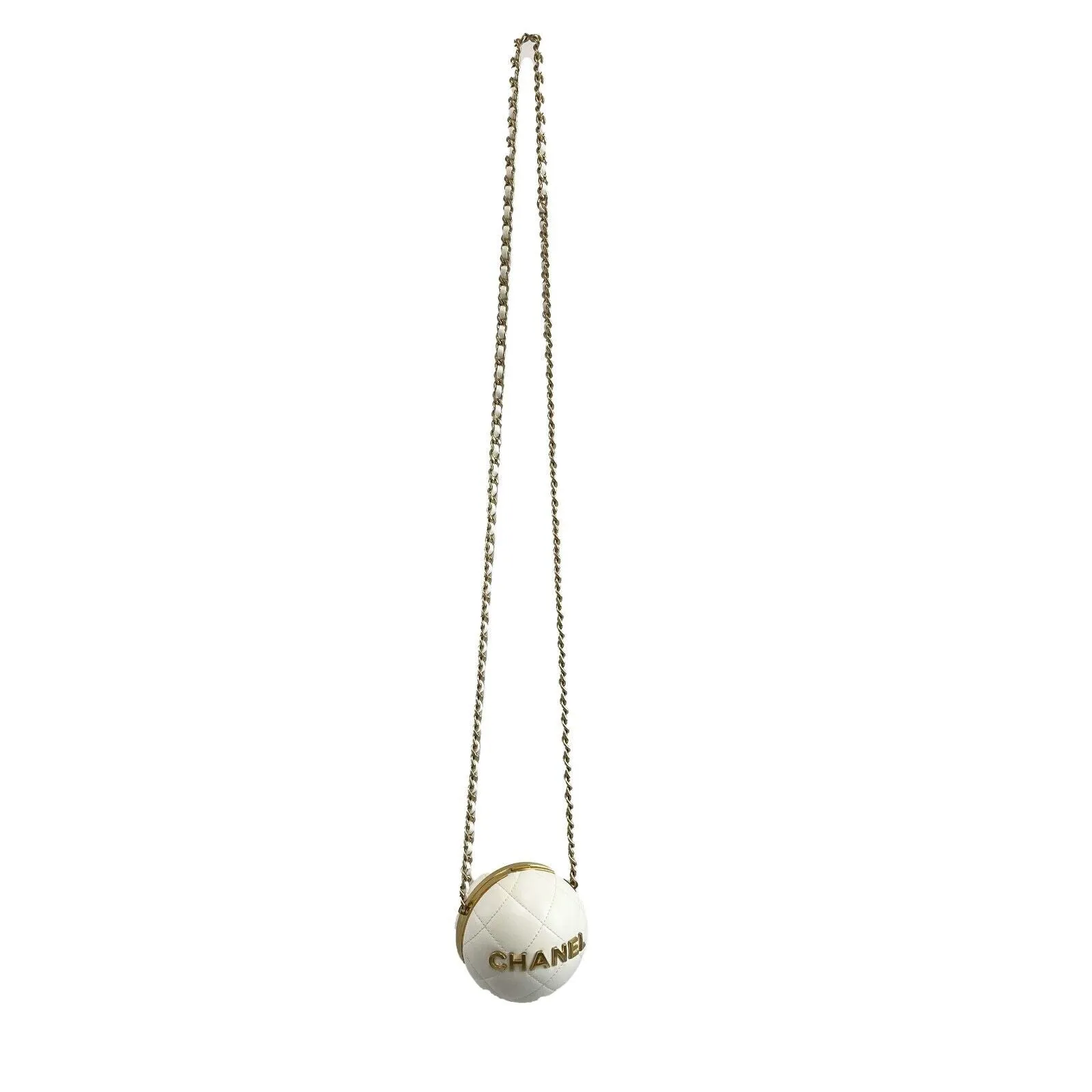 Chanel Paris Coco Sphere Minaudiere Chain Clutch Handbag White Crossbody 2022