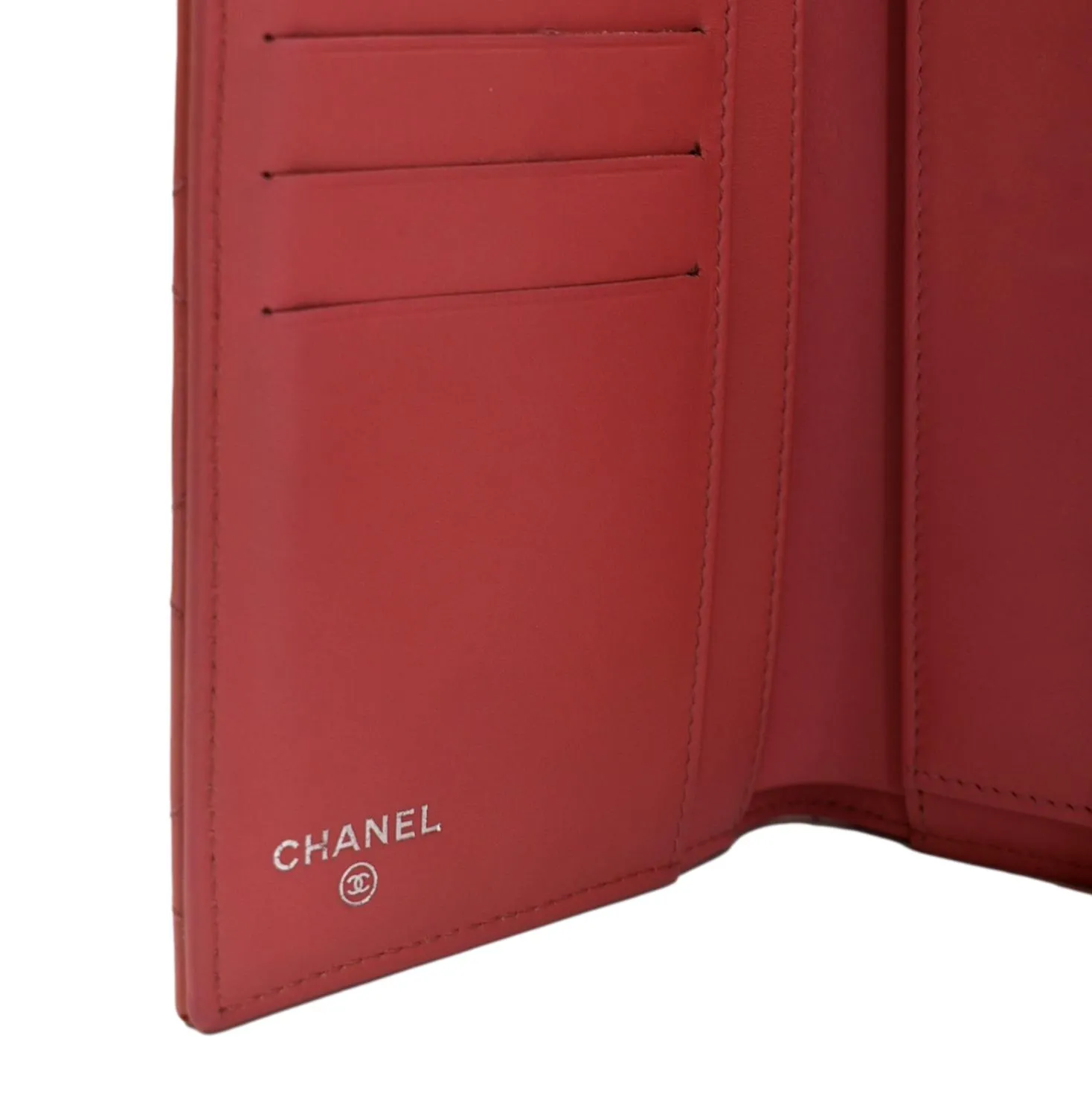 CHANEL Quilted Patent Leather Long Wallet Red