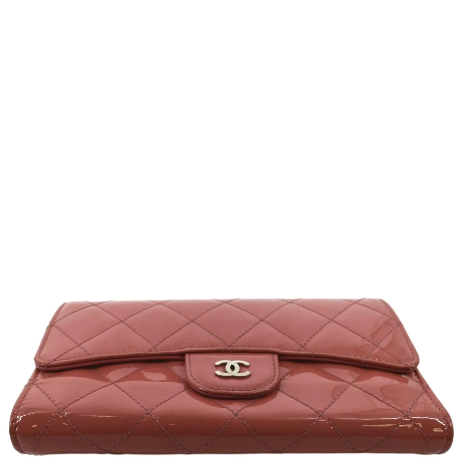 CHANEL Quilted Patent Leather Long Wallet Red